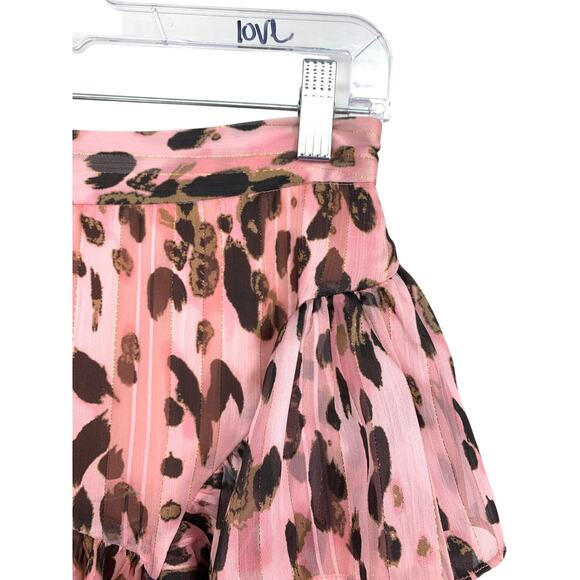 Milly Heidi Metallic Leopard Skirt Womens Sz 4 Pink Multicolor Mini Ruffled NEW - Picture 2 of 6